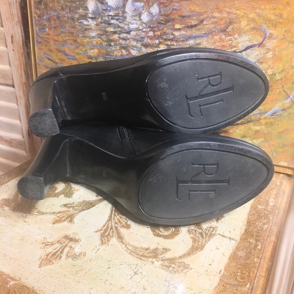 SZ 8.5-RALPH LAUREN BLACK LEATHER 4” ANKLE BOOTS - Picture 14 of 16